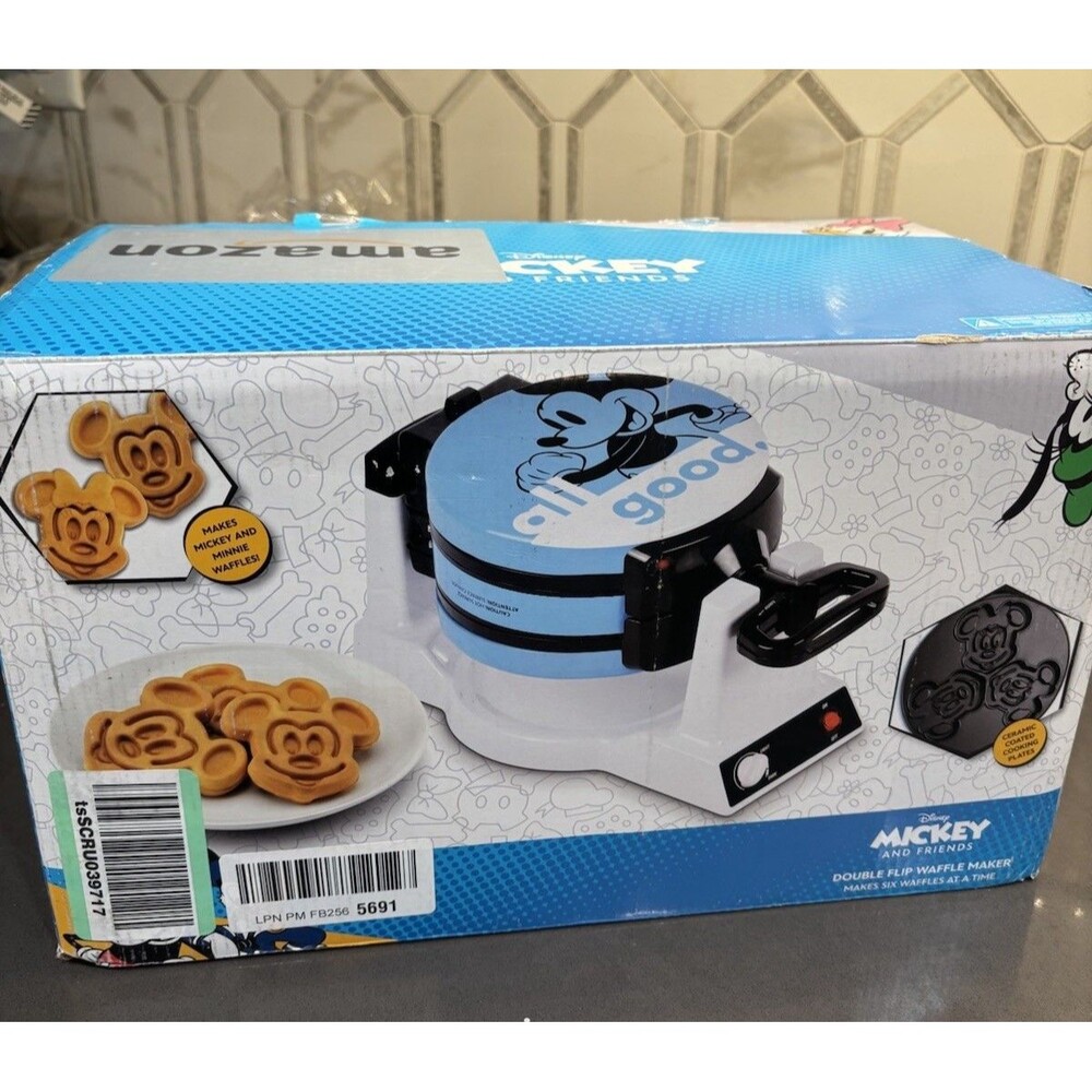 New Disney Mickey & Minnie Double Flip Waffle Maker by Select Brands - Rotating
